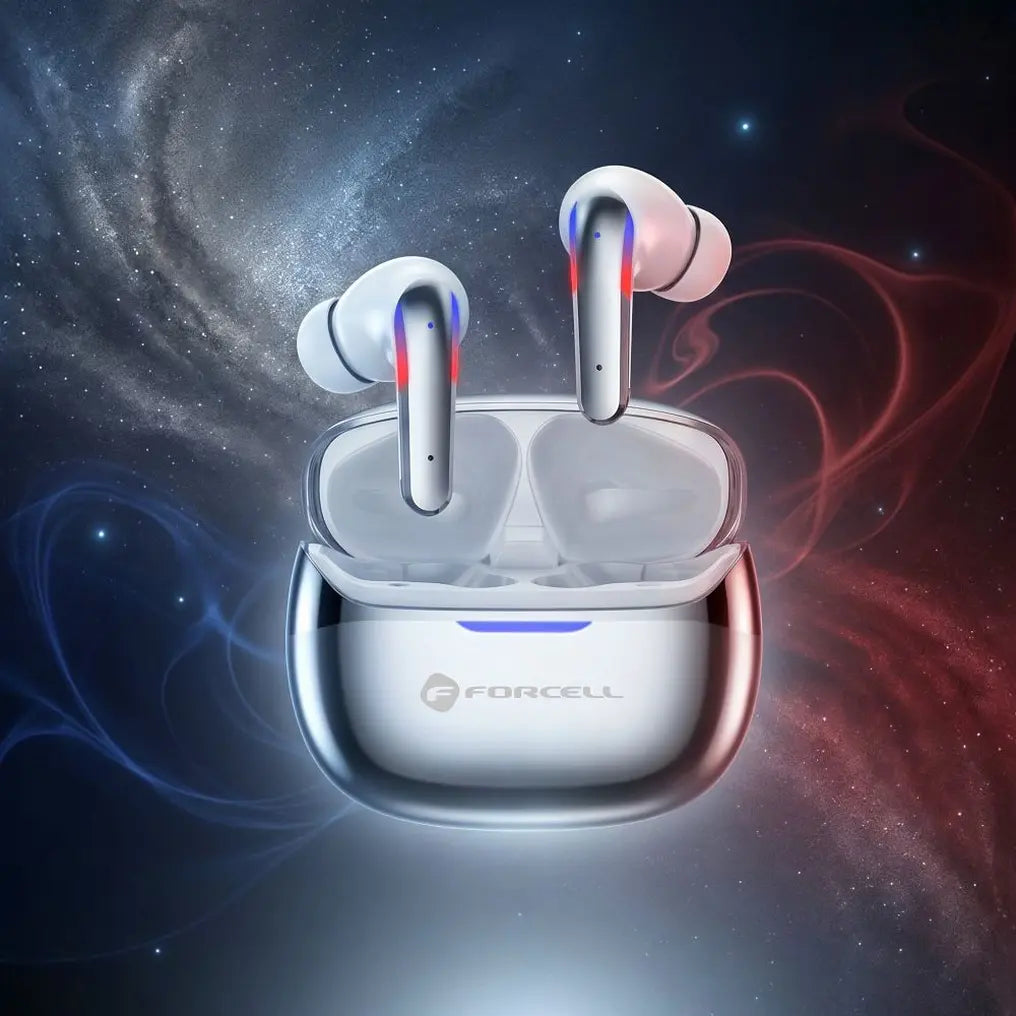 Forcell F-Audio Pulse Pro ασύρματα ακουστικά, ANC + ENC, Bluetooth 6.0, TWS, ασημί