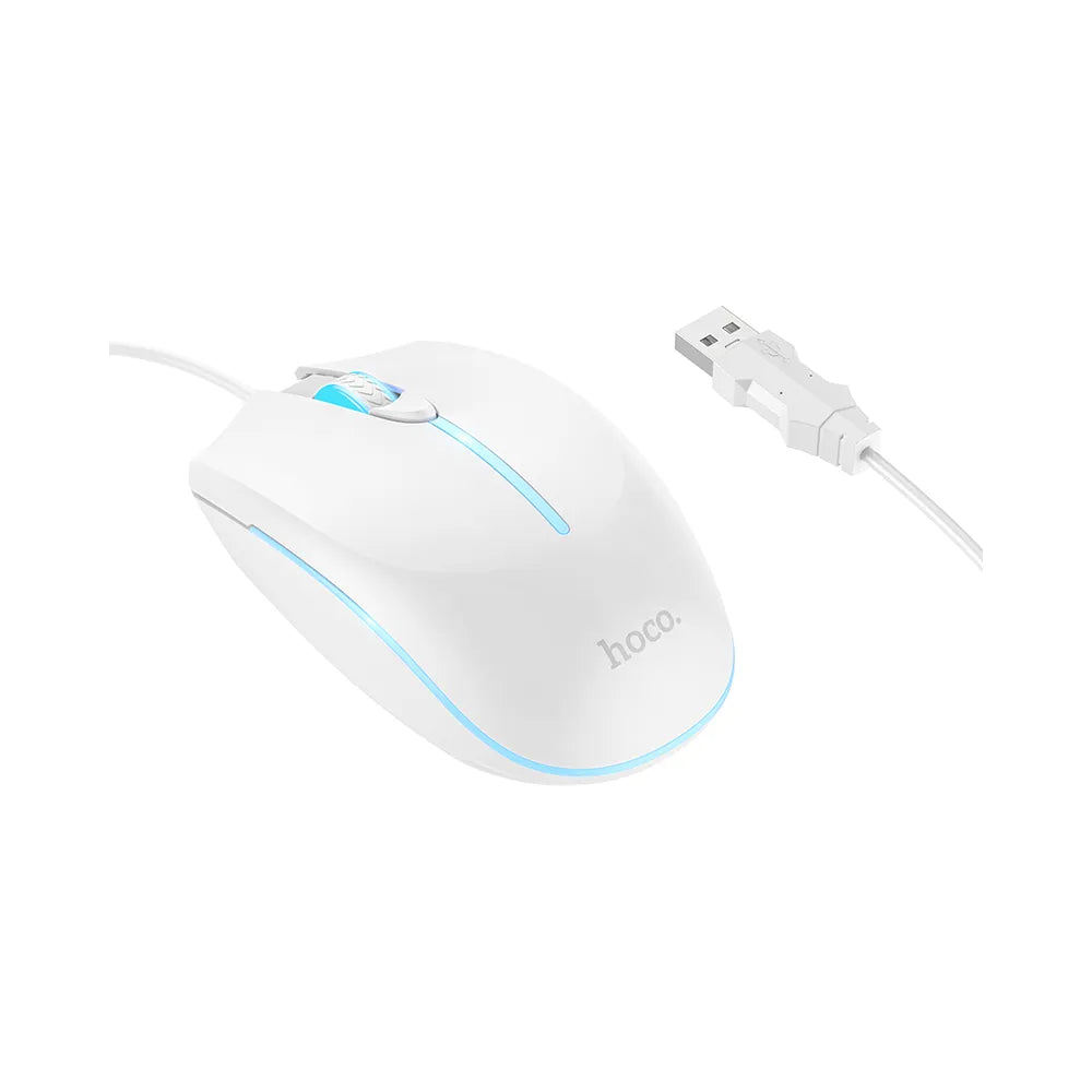 HOCO GM37 ενσύρματο ποντίκι USB-A, LED, 2400dpi, λευκό