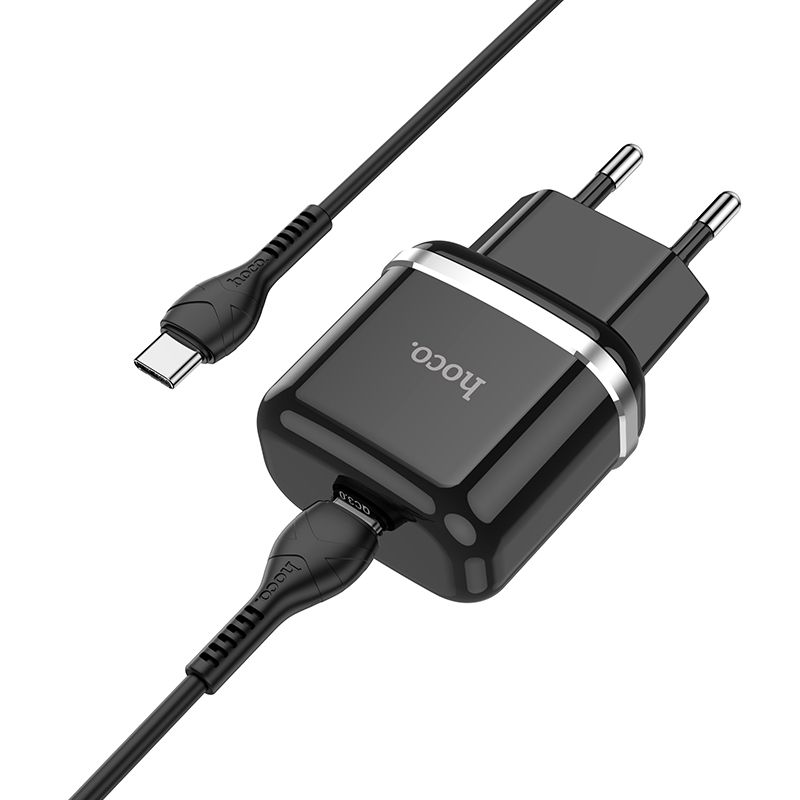 HOCO N24 φορτιστής ταξιδίου Type C + cable Type C σε Type C, PD QC3.0 20W, μαύρο