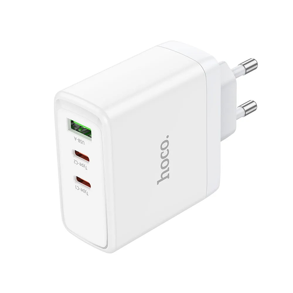 HOCO N30 φορτιστής ταξιδιού GaN, 2xType C + USB A, QC PD, 65W, λευκό