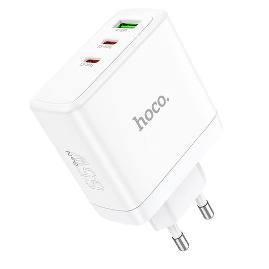 HOCO N30 φορτιστής ταξιδιού GaN, 2xType C + USB A, QC PD, 65W, λευκό