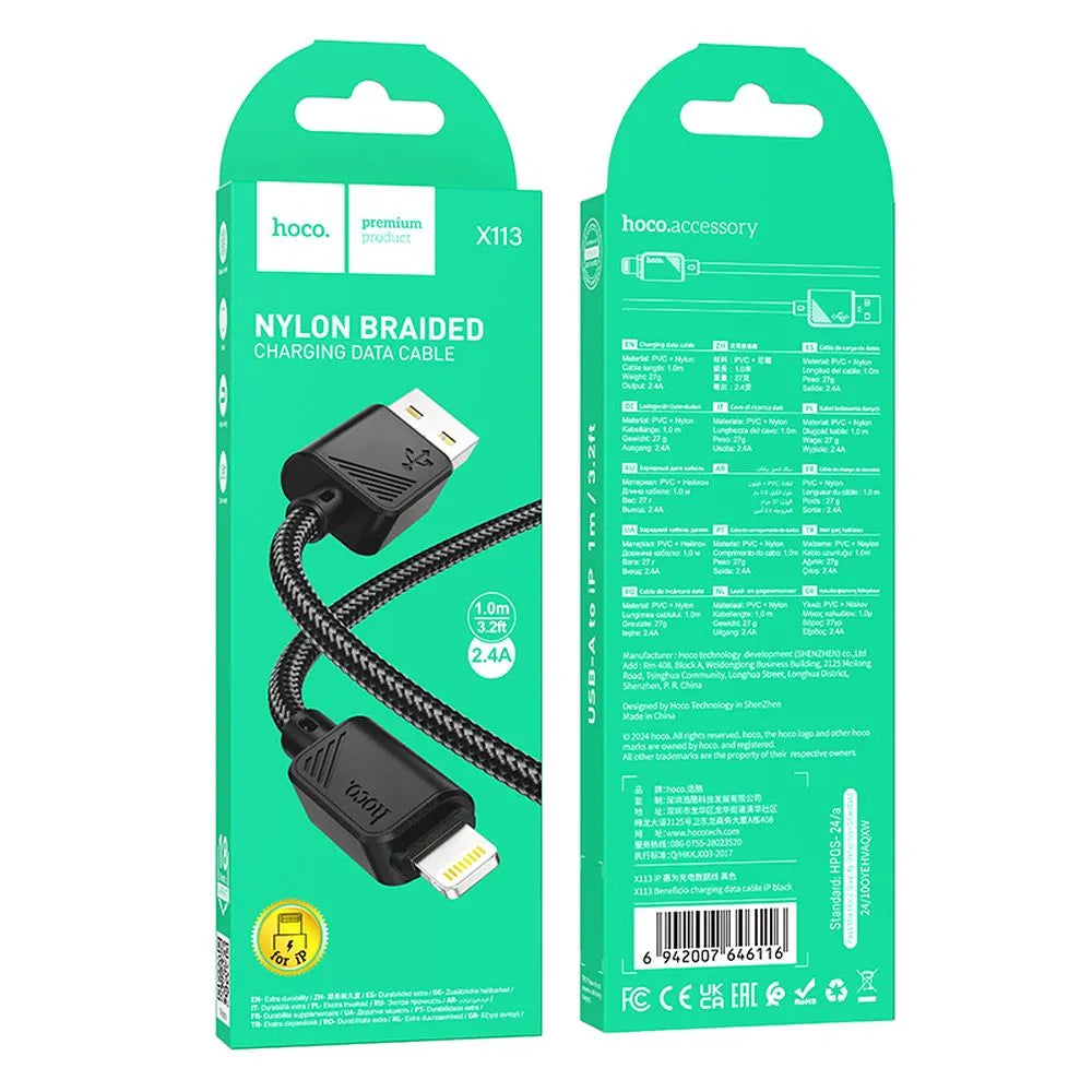 HOCO X113 καλώδιο USB-A σε Lightning, 2,4A, 1μ, μαύρο