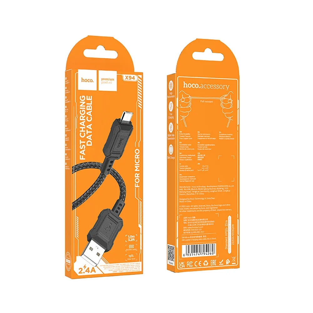 HOCO X94 καλώδιο USB-A σε Micro USB, 2,4A, 1μ, μαύρο