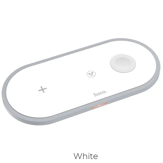 Hoco CW24 "Handsome" ασύρματος φορτιστής 3σε1, Qi 10W, φόρτιση smartphone/Apple Watch/ακουστικά, λευκός