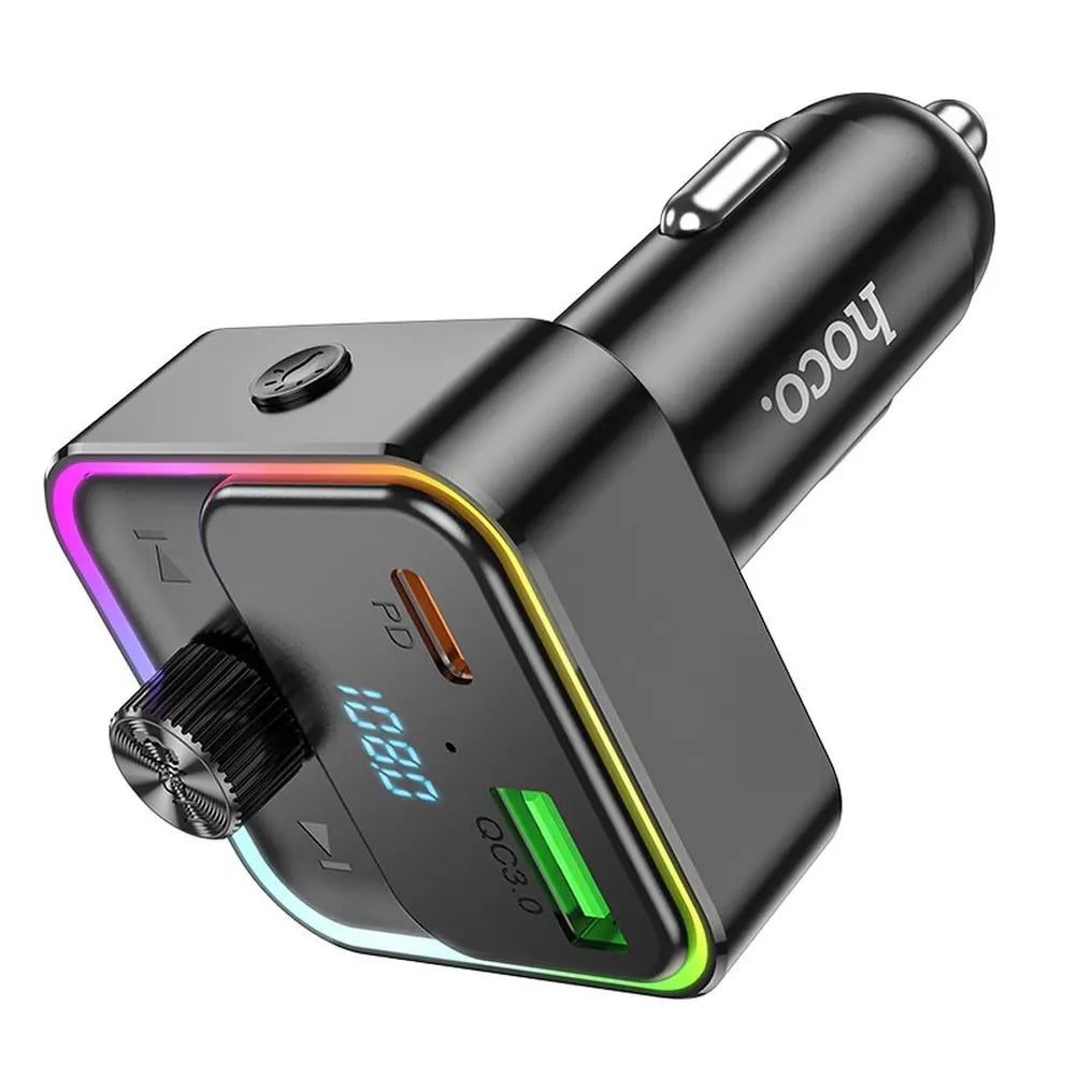 Hoco E81 Bravery FM Transmitter, φορτιστής 30W, PD, QC3.0, bluetooth, μαύρο