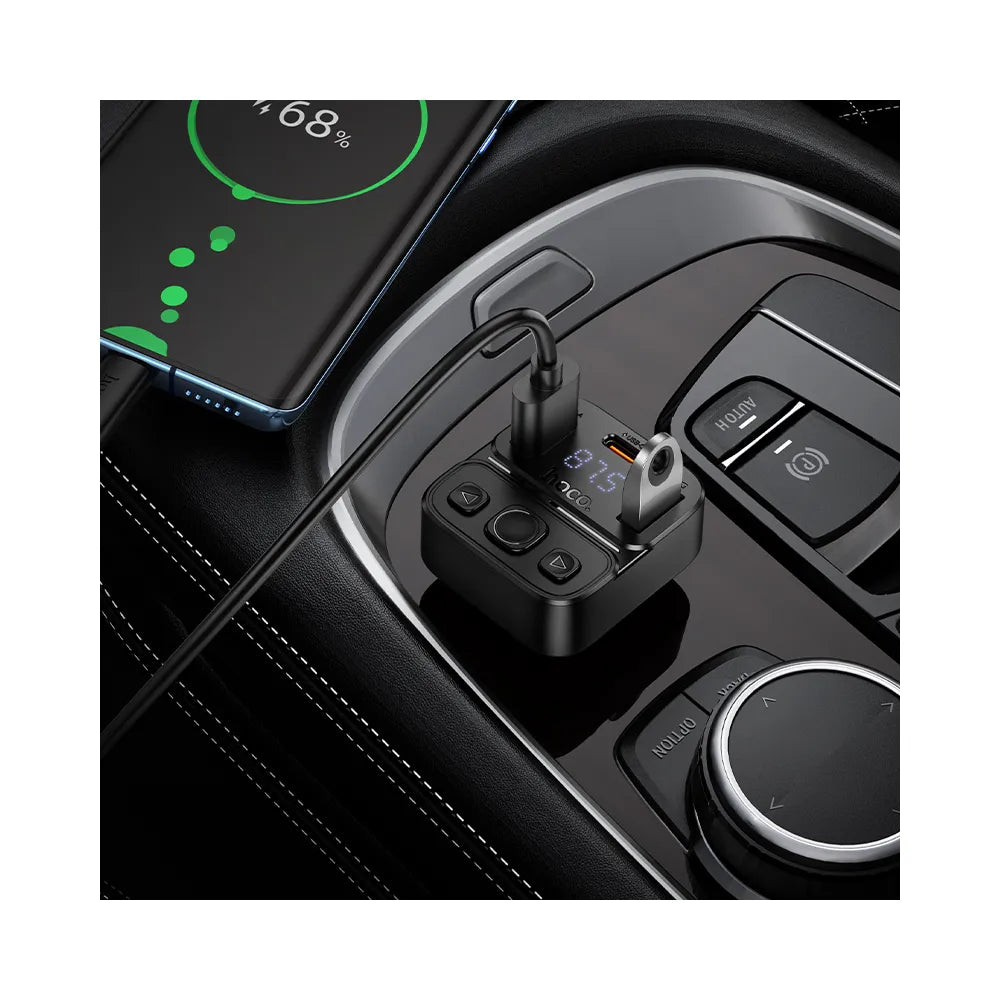 Hoco E87 Fm Transmitter, bluetooth, QC, PD, 35W, USB‑A+USB‑C, μαύρο