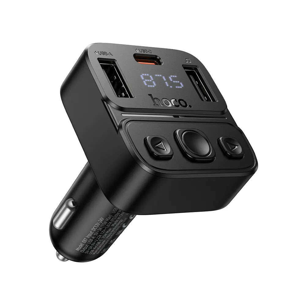 Hoco E87 Fm Transmitter, bluetooth, QC, PD, 35W, USB‑A+USB‑C, μαύρο