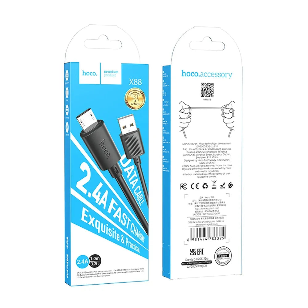 Hoco Gratifed X88 καλώδιο δεδομένων - φόρτισης 2,4Α, USB-A σε Micro USB, 1μ, μαυρο