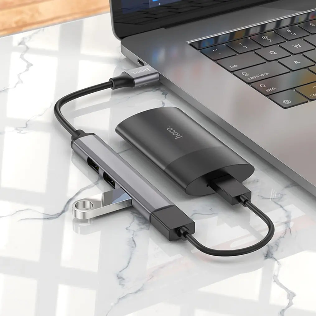 Hoco HB26 USB hub 4σε1 USB-A σε 1x USB 3.0 & 3x USB 2.0, γκρι