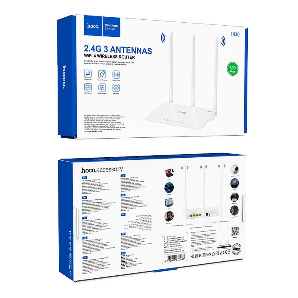 Hoco HI30 Wireless Router WiFi 4, 300Mbps, λευκό
