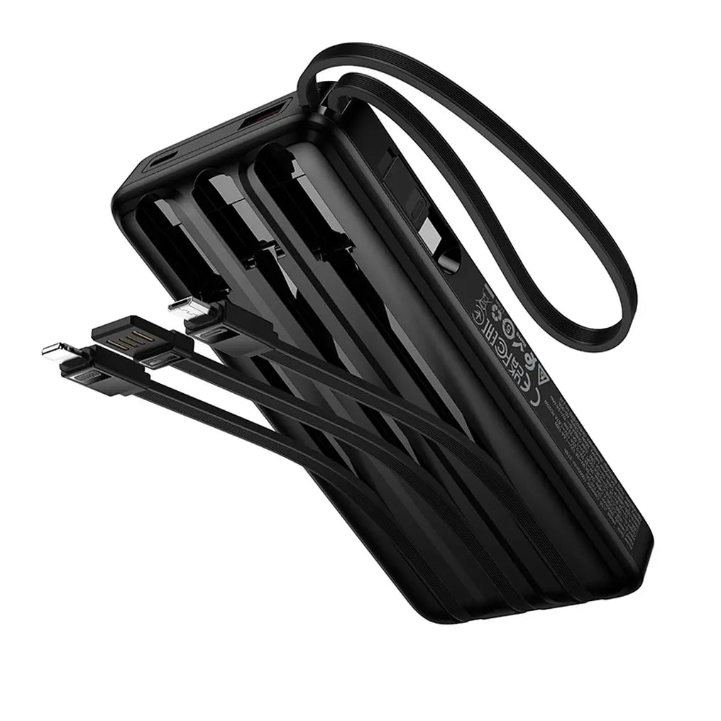 Hoco J156 "Founder" powerbank 10.000mAh, 4 ενσωματωμένα καλώδια (USB-A, USB-C, Lightning, Micro-USB), PD20W/22,5W, LED οθόνη, μαύρο