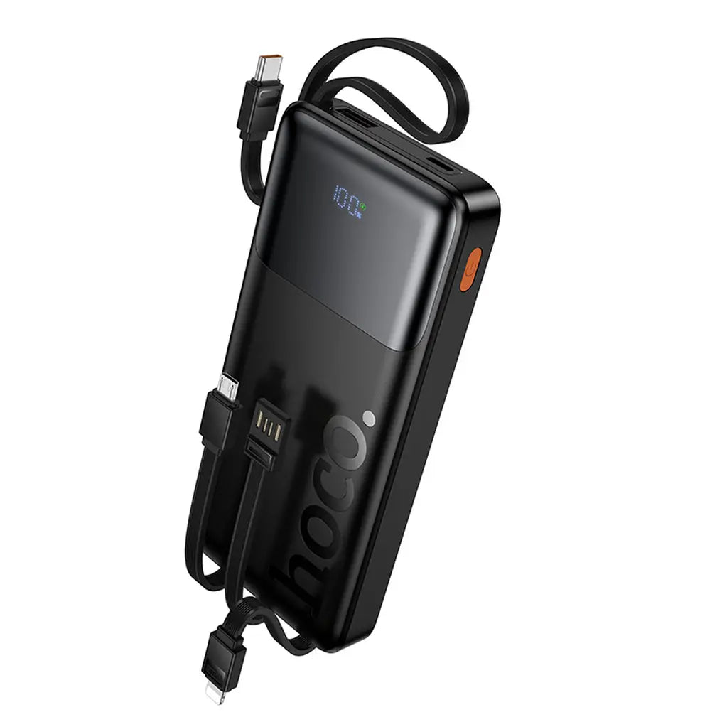 Hoco J156 "Founder" powerbank 10.000mAh, 4 ενσωματωμένα καλώδια (USB-A, USB-C, Lightning, Micro-USB), PD20W/22,5W, LED οθόνη, μαύρο