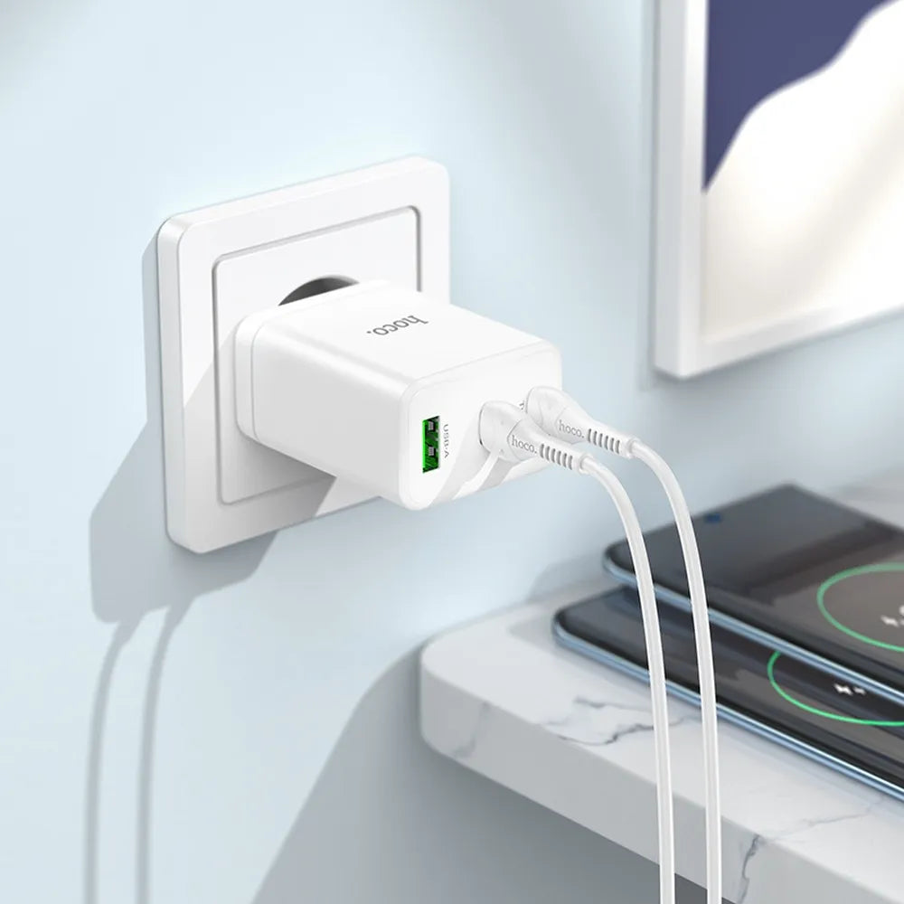Hoco N33 φορτιστής τοίχου, PD, 35W, 2x Type-C & USB-A, με καλώδιο Type-C, λευκό