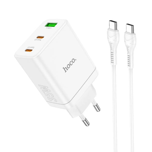 Hoco N33 φορτιστής τοίχου, PD, 35W, 2x Type-C & USB-A, με καλώδιο Type-C, λευκό