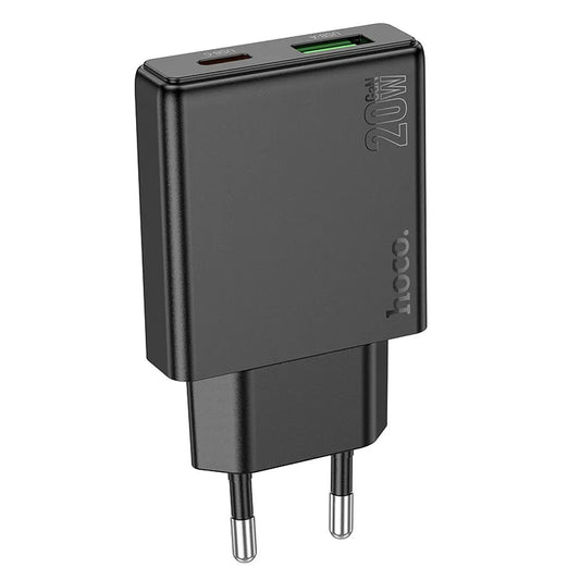 Hoco N38 φορτιστής ταξιδιού, 20W, slim, 1xUSB-A, 1xUSB-C, PD, QC3.0, 3A, μαύρο