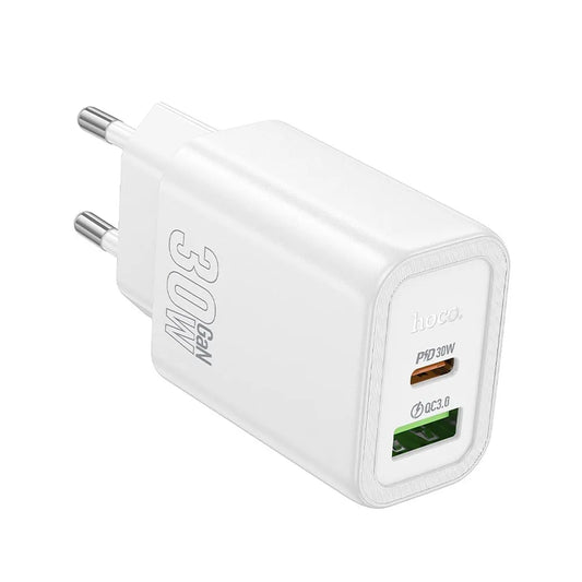 Hoco N63 φορτιστής τοίχου 30W, PD, QC3.0, USB-A & Type-C, λευκό