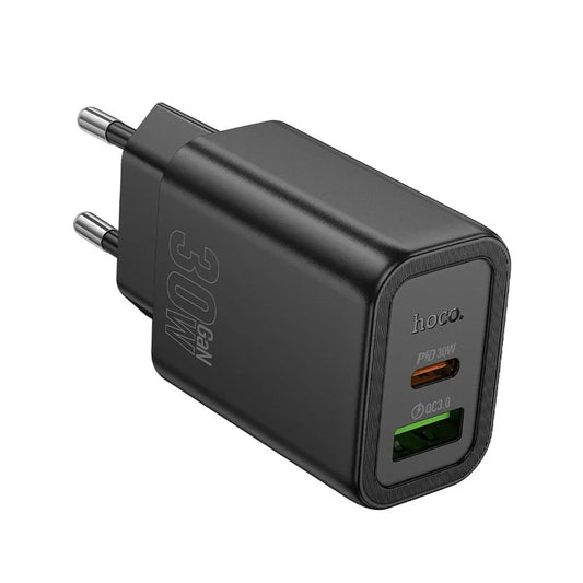 Hoco N63 φορτιστής τοίχου, USB-A + USB-C, PD, 30W, 3A, μαύρο