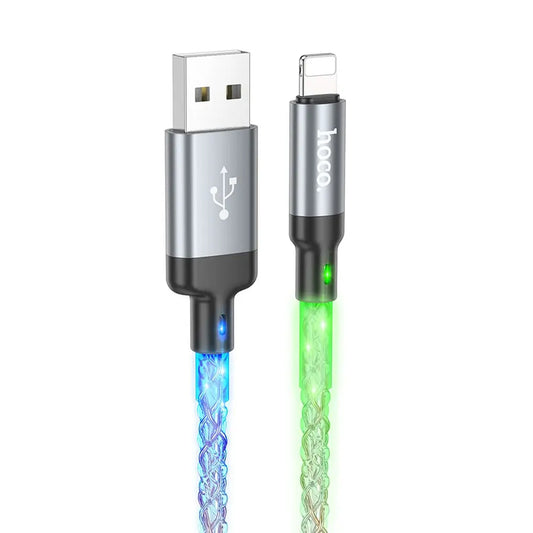Hoco U112 καλώδιο φόρτισης - δεδομένων USB-A σε Lightning, LED, 2.4A, 1μ, γκρι