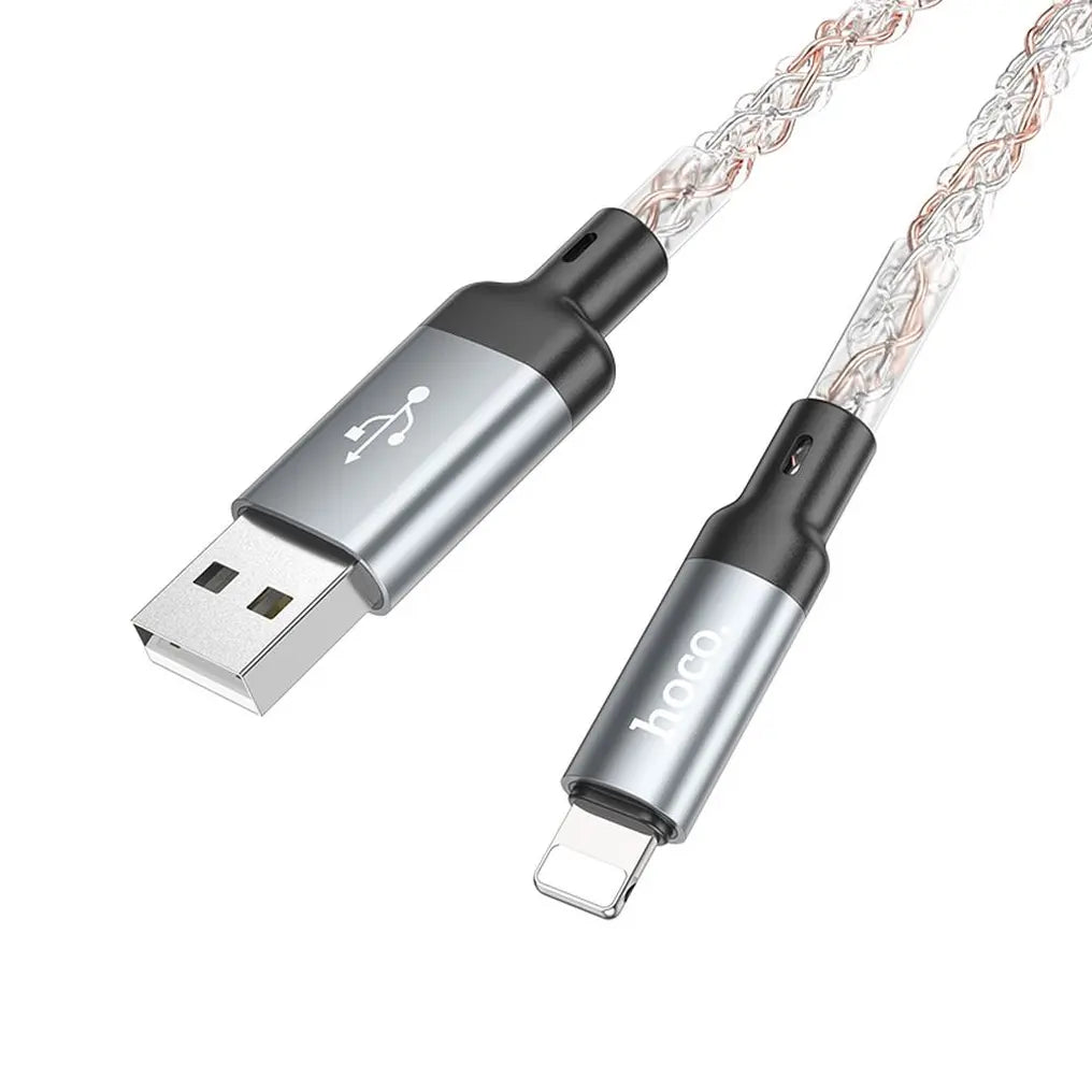 Hoco U112 καλώδιο φόρτισης - δεδομένων USB-A σε Lightning, LED, 2.4A, 1μ, γκρι