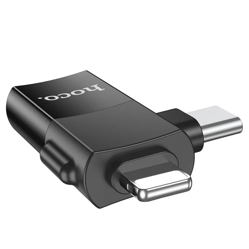 Hoco UA17 αντάπτορας OTG 2-σε-1 από USB-C / Lightning (αρσενικό) σε USB-A (θηλυκό), μαύρο