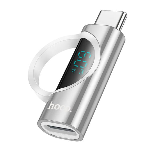 Hoco UA32A αντάπτορας από Lighting (female) σε USB-C (male) με οθόνη, 3A, 60W, ασημί