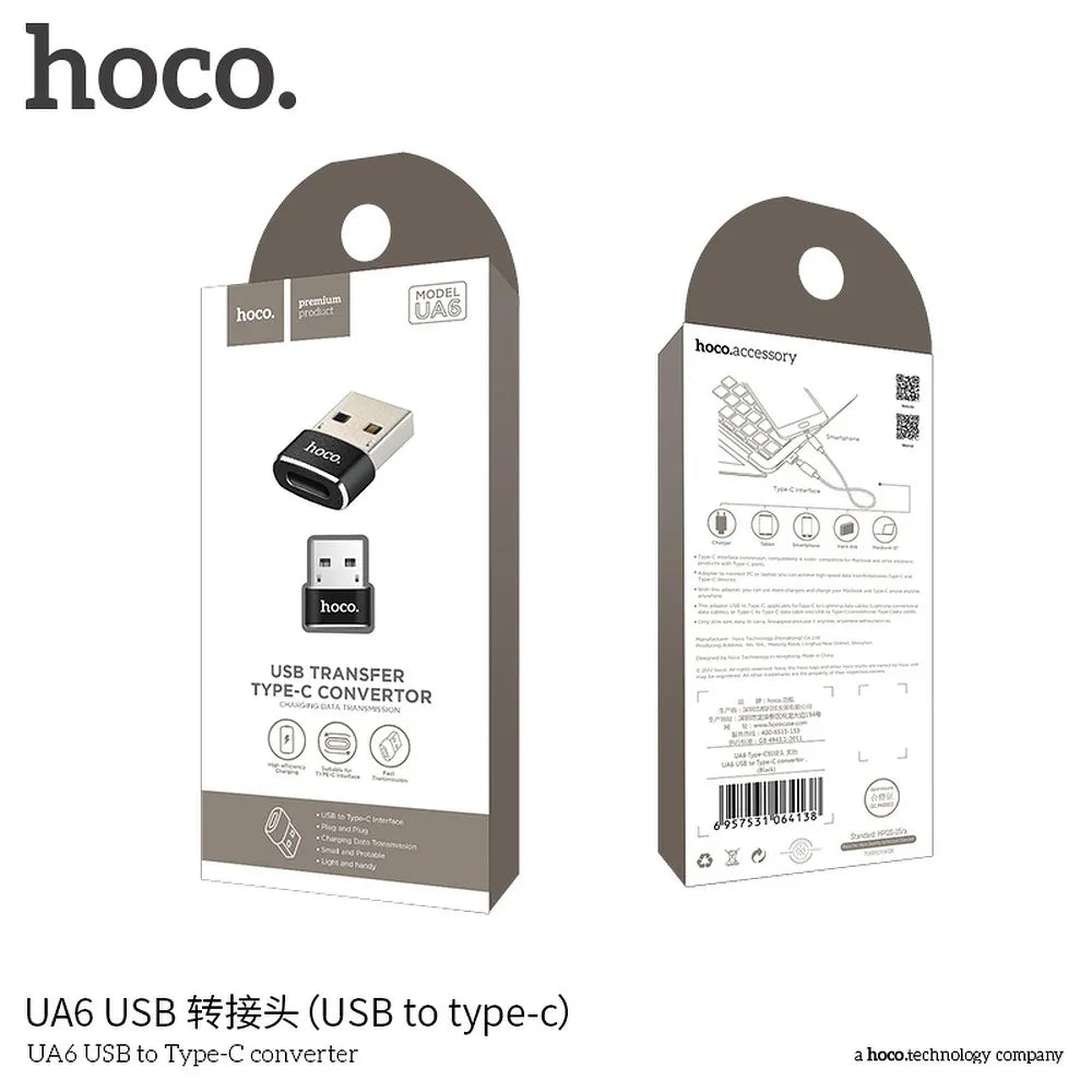 Hoco UA6 αντάπτορας OTG USB-A (αρσενικό) σε Type-C (θηλυκό), μαύρο