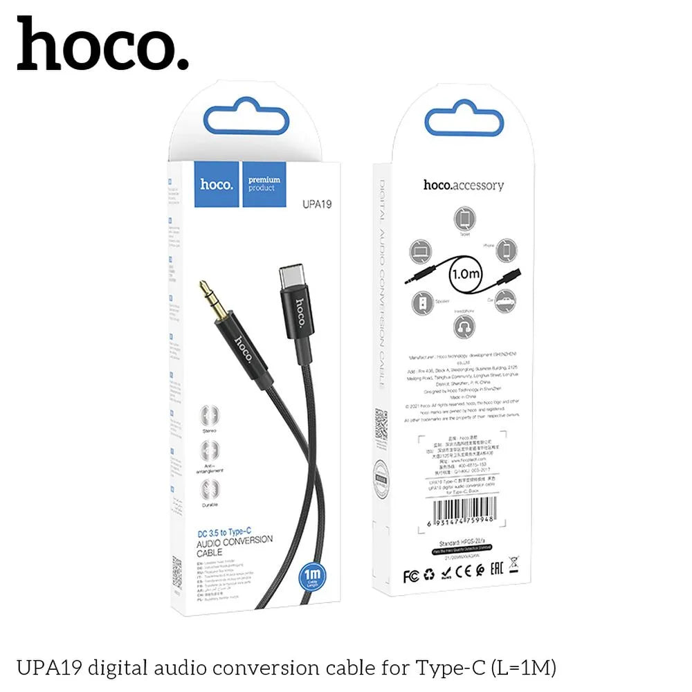 Hoco UPA19 καλώδιο AUX Jack 3.5mm σε Type-C, 1μ., μαύρο