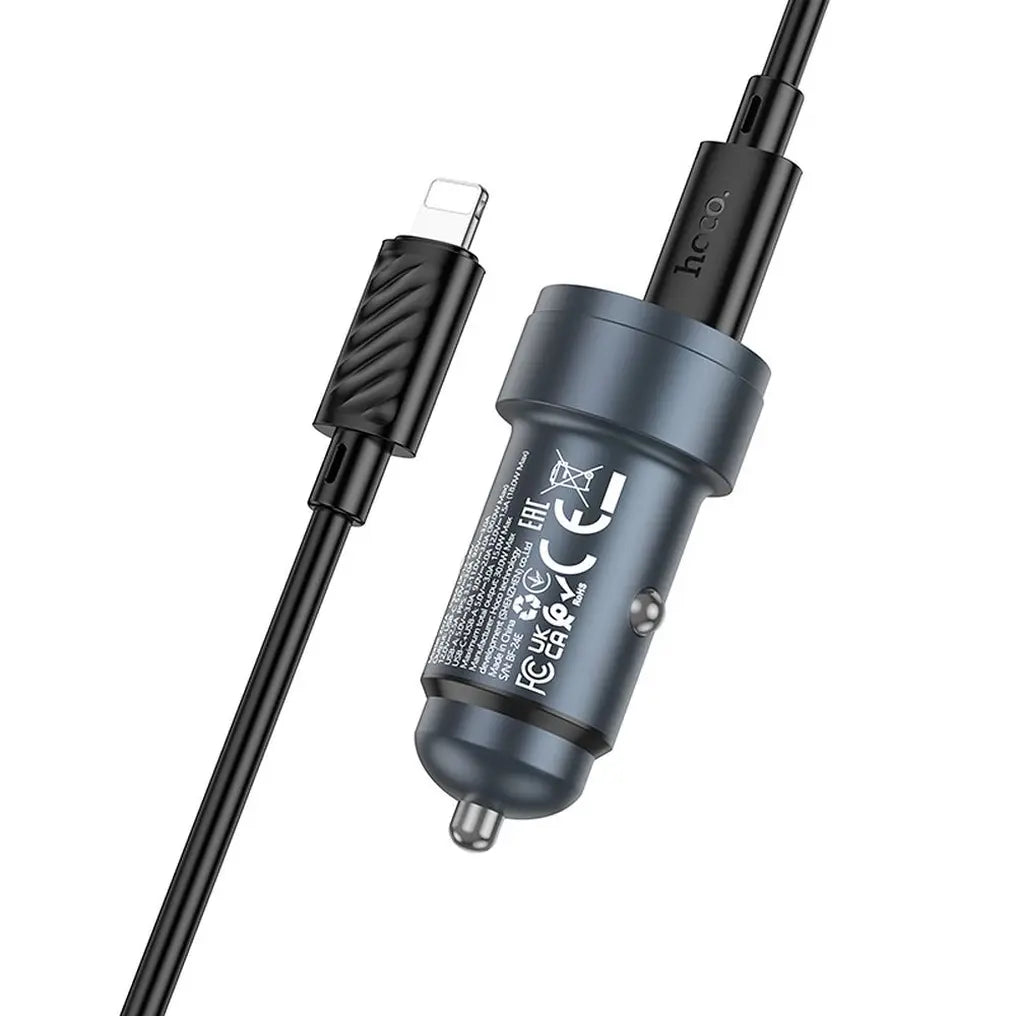 Hoco Z57A φορτιστής αυτοκινήτου, PD, 30W, USB-A & Type-C, με καλώδιο Type-C σε Lightning, μαύρο