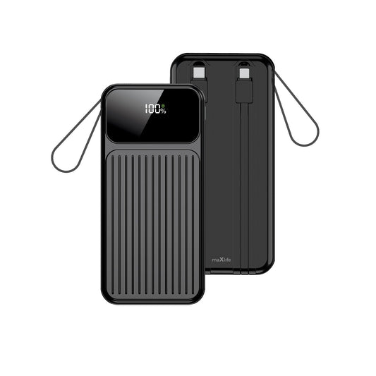 Maxlife MXPB-06 power bank με built-in καλώδια, PD, QC, 22,5W, 10000 mA, μαύρο