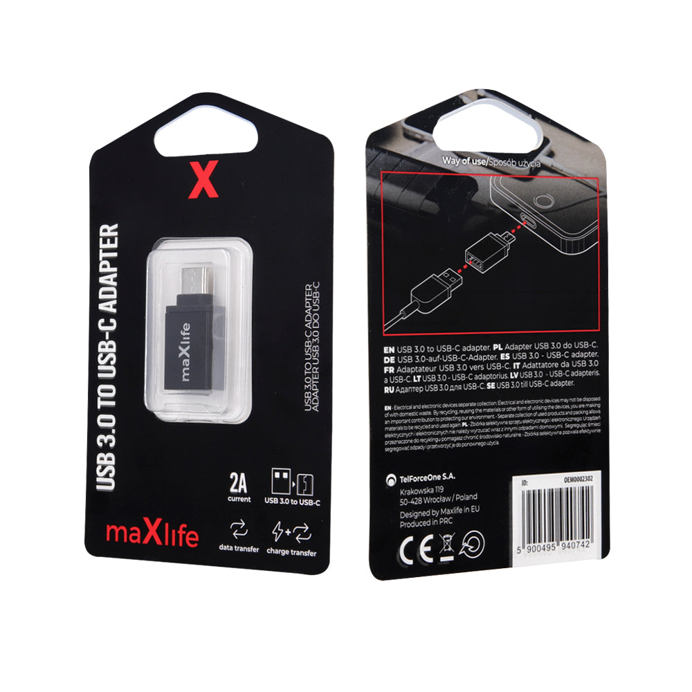 Maxlife αντάπτορας USB 3.0 (female) σε USB-C (male) μαύρο