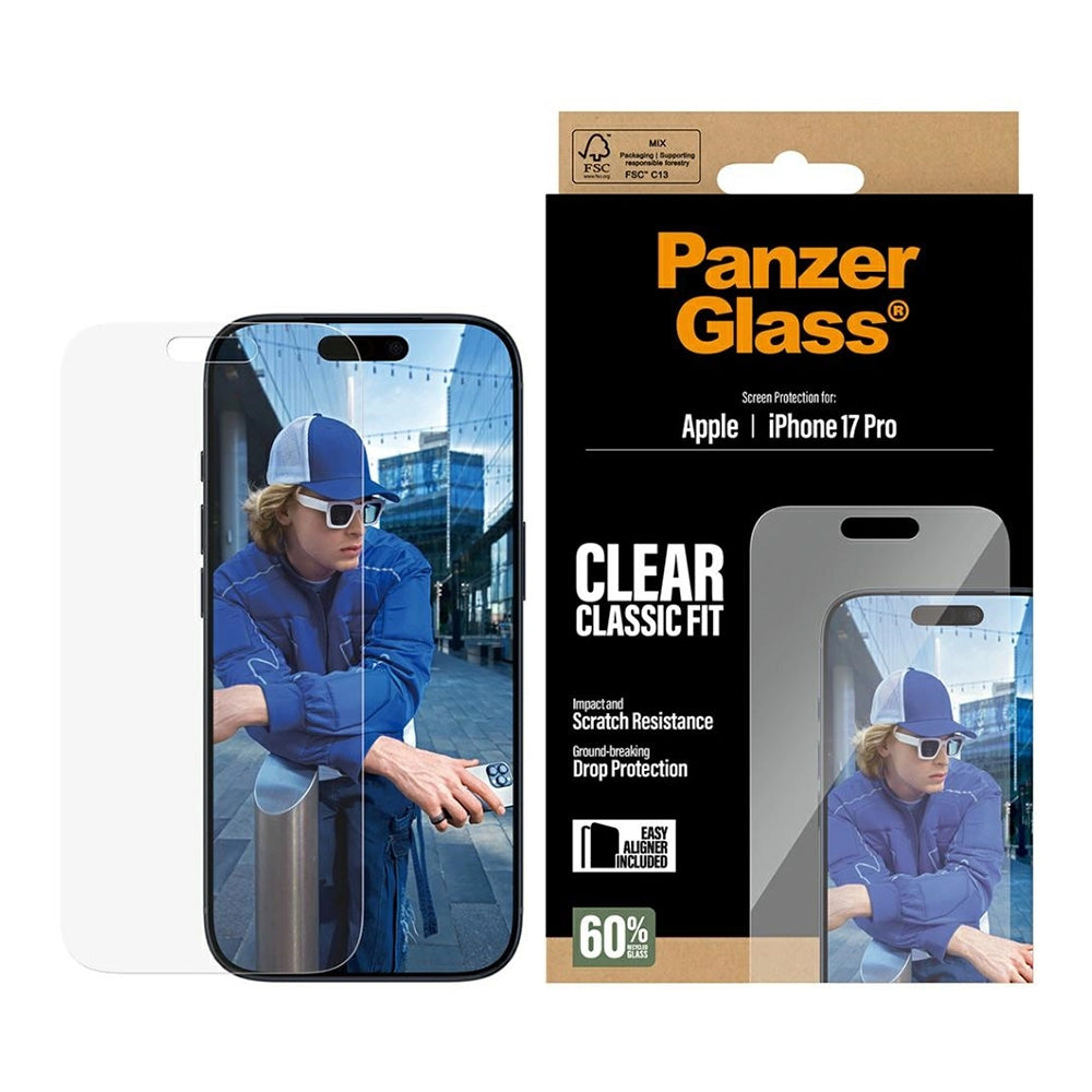 PanzerGlass® Classic Fit tempered glass για iPhone 16 Pro/ 17 / 17 Pro, με EasyAligner, clear