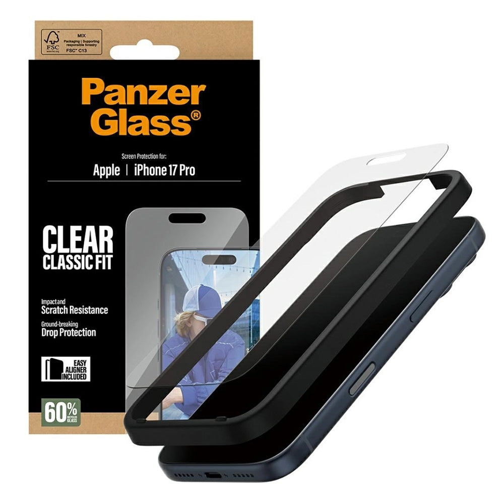 PanzerGlass® Classic Fit tempered glass για iPhone 16 Pro/ 17 / 17 Pro, με EasyAligner, clear
