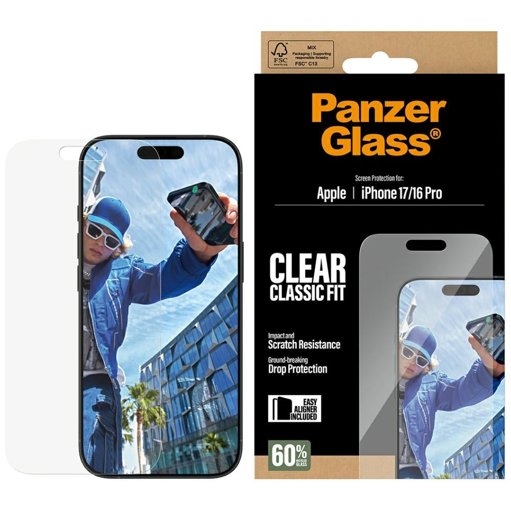 PanzerGlass® Classic Fit tempered glass για iPhone 17 / 17 Pro / 16 Pro, με EasyAligner, clear