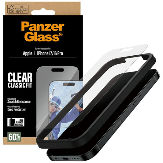 PanzerGlass® Classic Fit tempered glass για iPhone 17 / 17 Pro / 16 Pro, με EasyAligner, clear