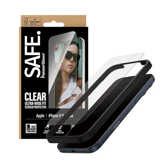 PanzerGlass® SAFE. Ultra-Wide Fit tempered glass για iPhone 17 Pro Max, με EasyAligner, clear
