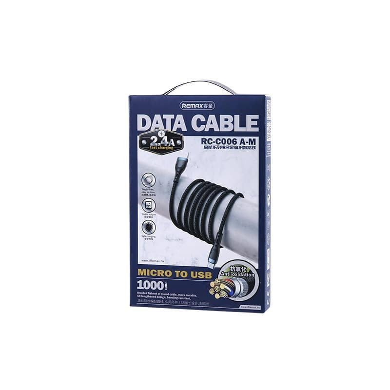 Remax RC-C006 Braided καλώδιο φόρτισης - δεδομένων USB σε Micro-USB, 1μ, μαύρο