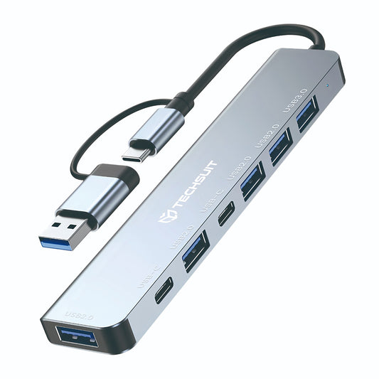 Techsuit DataBridge 7 in 1 (H6) Docking Station USB / Type-C σε USB 3.0 με 4x USB 2.0, 2x Type-C, γκρι