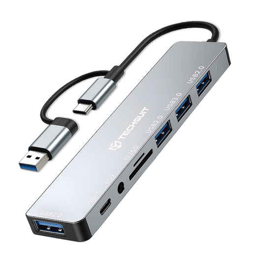 Techsuit DataBridge 8 in 1 (H9) Docking Station USB, Type-C σε 4x USB, Type-C, 3.5mm Jack, TF/SD Card, γκρι