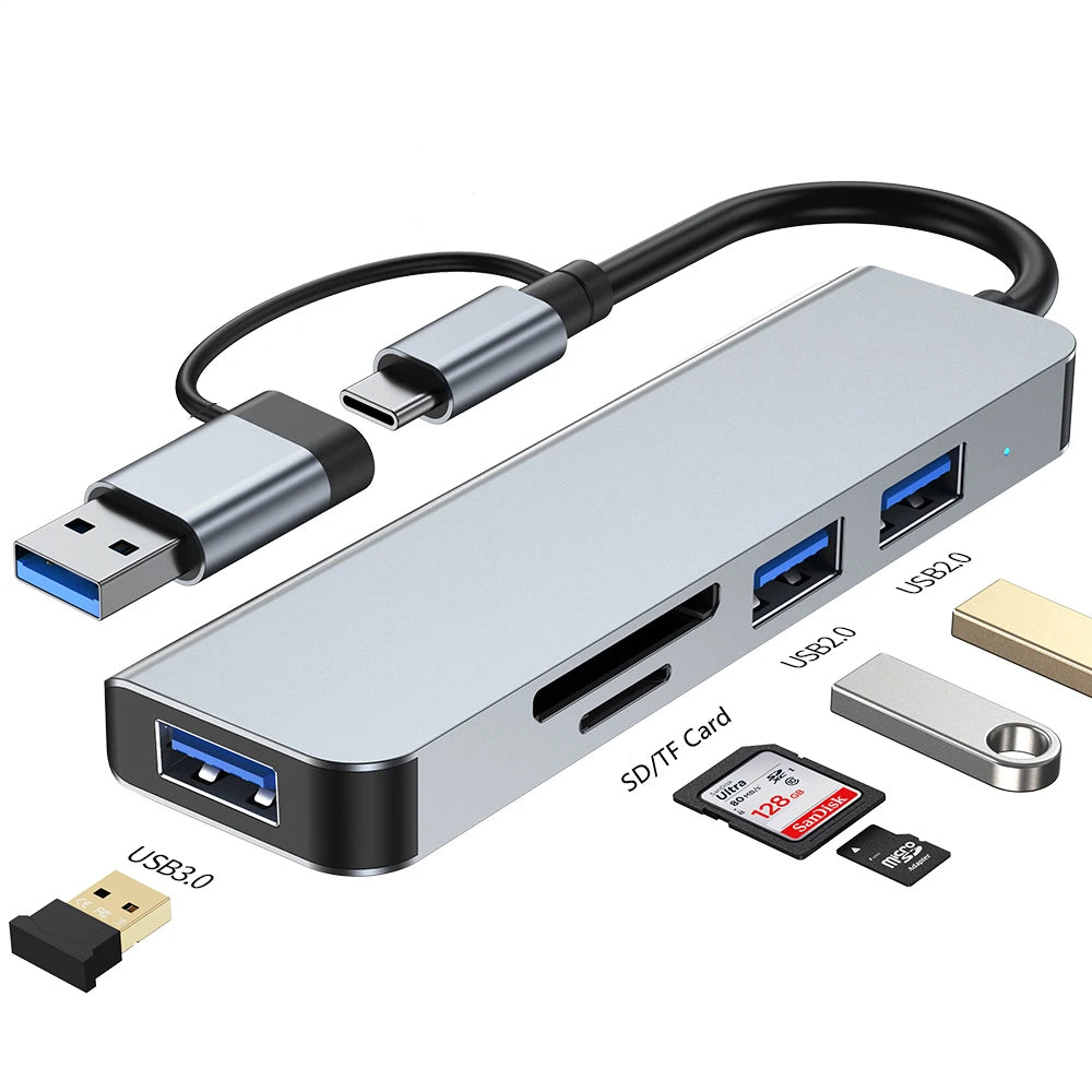 Techsuit H7 Docking Station DataBridge 5-σε-1,  USB & Type-C σε USB 3.0, 2x USB 2.0, SD TF card, γκρι