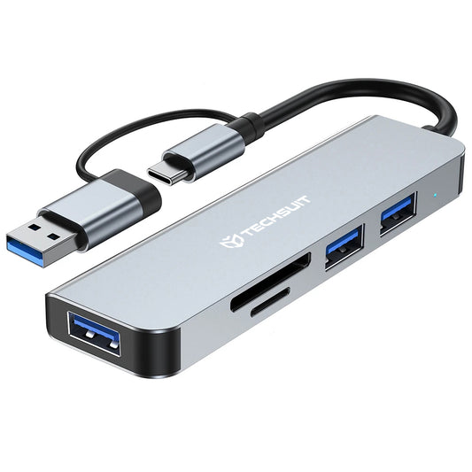 Techsuit H7 Docking Station DataBridge 5-σε-1,  USB & Type-C σε USB 3.0, 2x USB 2.0, SD TF card, γκρι