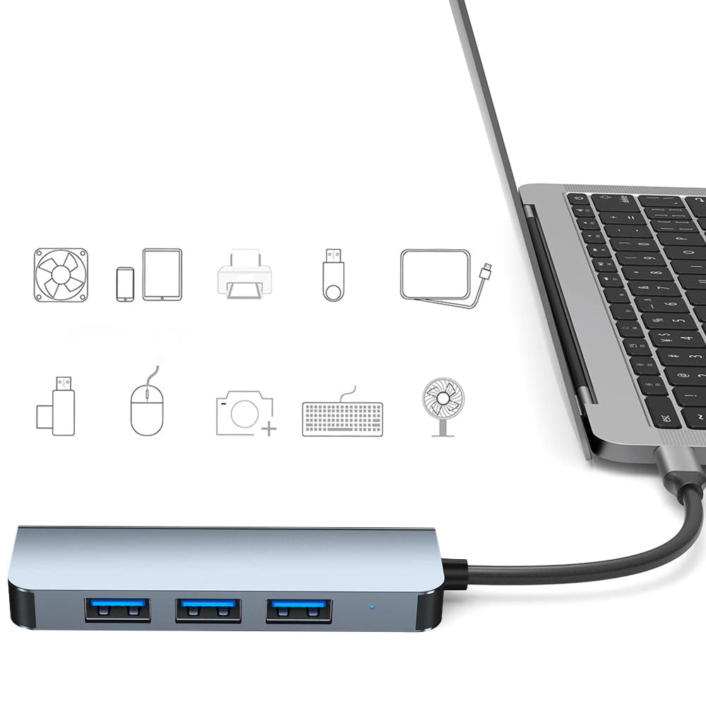 Techsuit H8 Docking Station DataBridge 4-σε-1, USB & Type-C σε USB 3.0 & 3x USB 2.0, γκρι