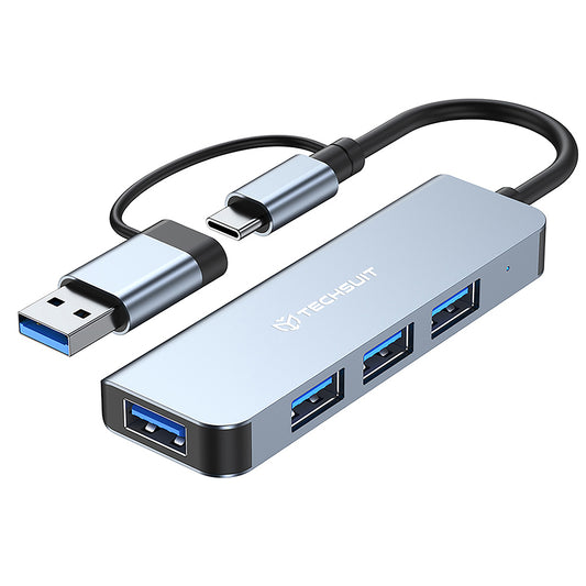Techsuit H8 Docking Station DataBridge 4-σε-1, USB & Type-C σε USB 3.0 & 3x USB 2.0, γκρι