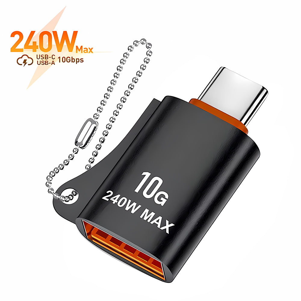 Techsuit Premium OTG αντάπτορας HyperPort (A1) - Type-C σε USB-Α 3.0, 240W, 10Gbps, κράμα αλουμινίου, μαύρο / πορτοκαλί