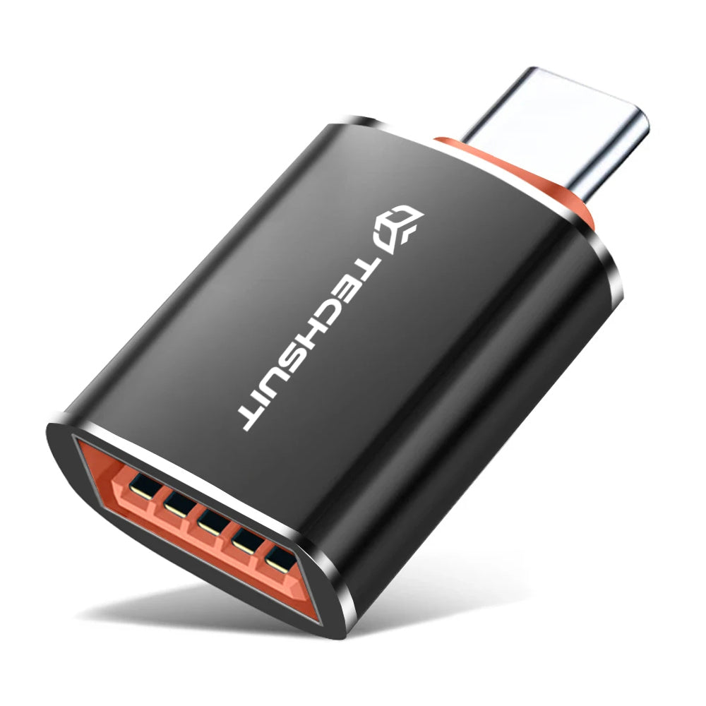 Techsuit Premium OTG αντάπτορας HyperPort (A2) USB-A σε Type-C, 120W, 6A, 5Gbps, μαύρο / πορτοκαλί