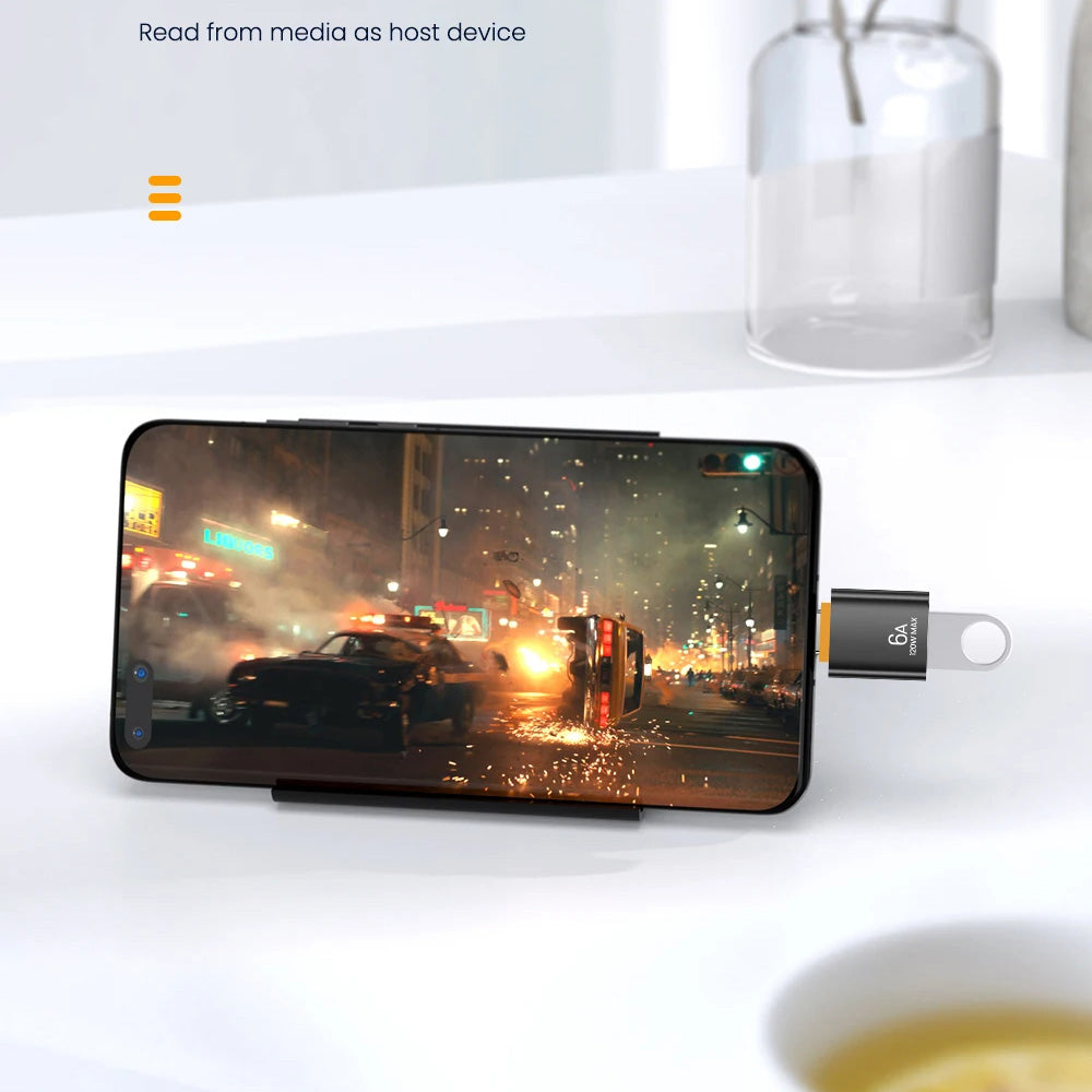 Techsuit Premium OTG αντάπτορας HyperPort (A2) USB-A σε Type-C, 120W, 6A, 5Gbps, μαύρο / πορτοκαλί