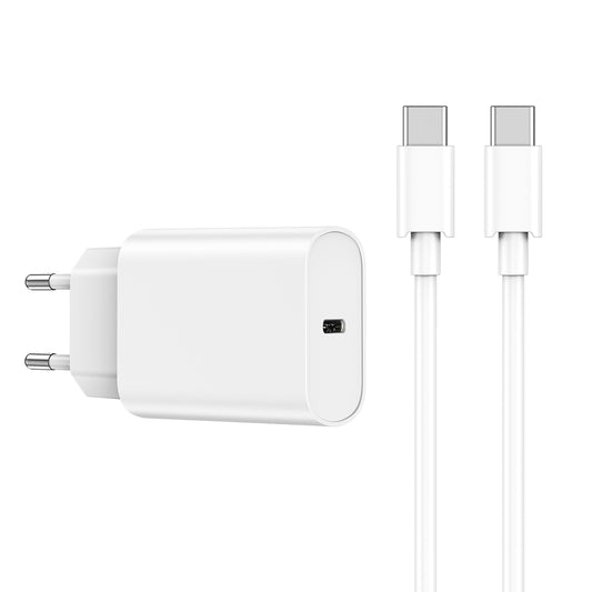 WIWU Wi-U001 φορτιστής ταξιδιού PD 20W USB-C με καλώδιο USB-C - USB-C, λευκό
