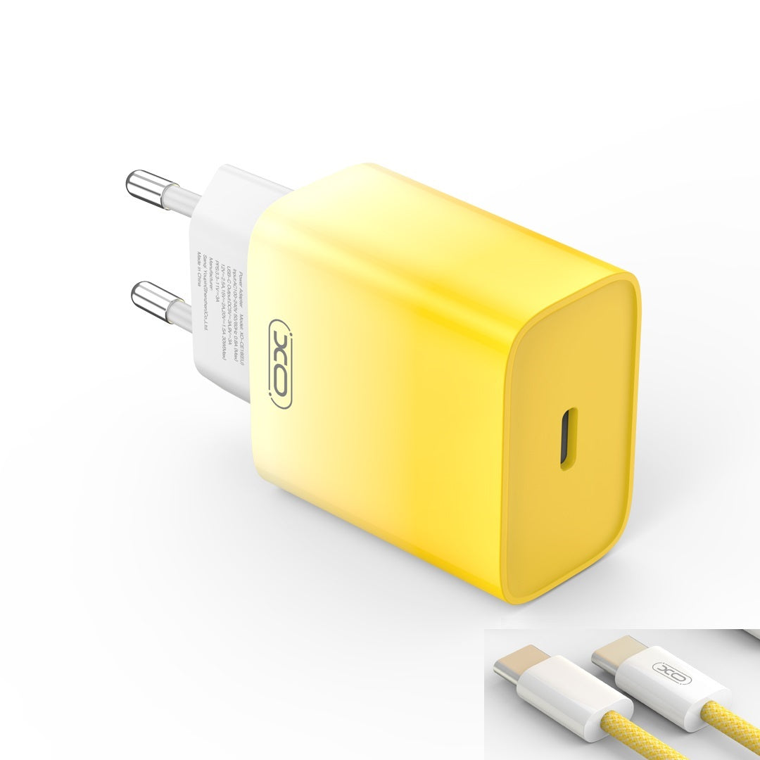 XO CE18 φορτιστής τοίχου PD 30W 1x USB-C κίτρινο-λευκό + καλώδιο USB-C - USB-C