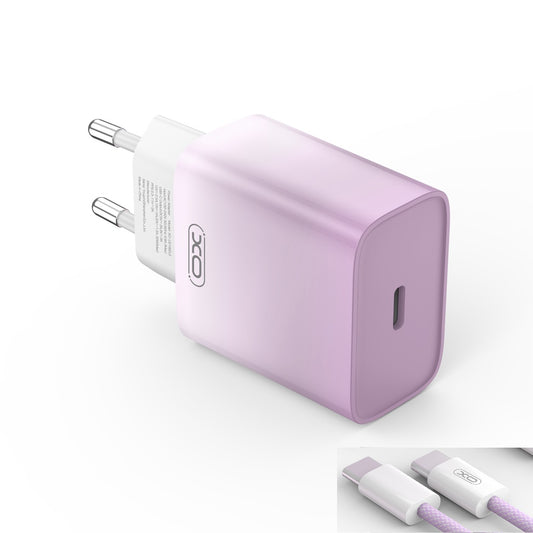 XO CE18 φορτιστής τοίχου PD 30W 1x USB-C μωβ-λευκό + καλώδιο USB-C - USB-C
