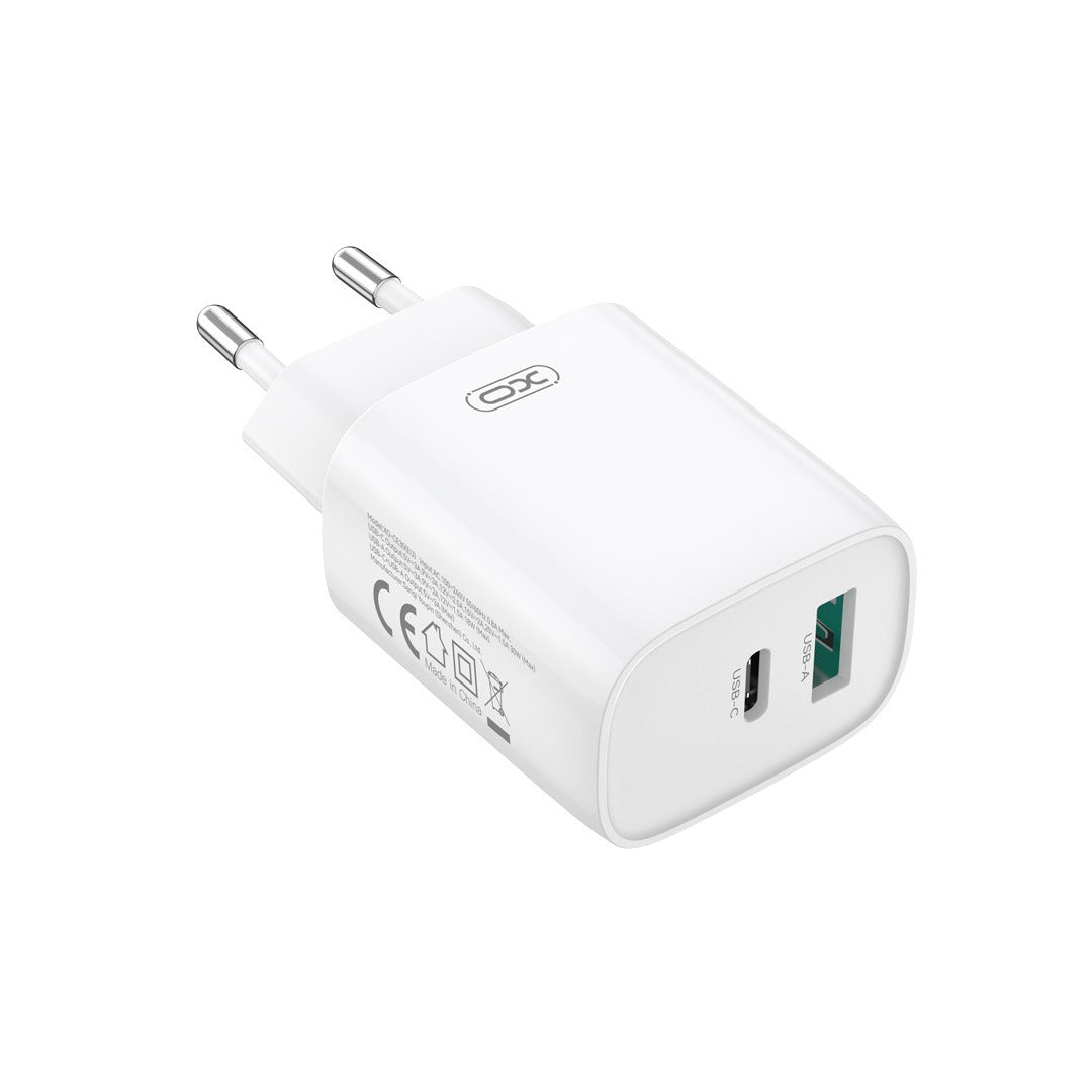 XO CE30 φορτιστής ταξιδίου, 1x USB-C + 1x USB, PD 30W, λευκό
