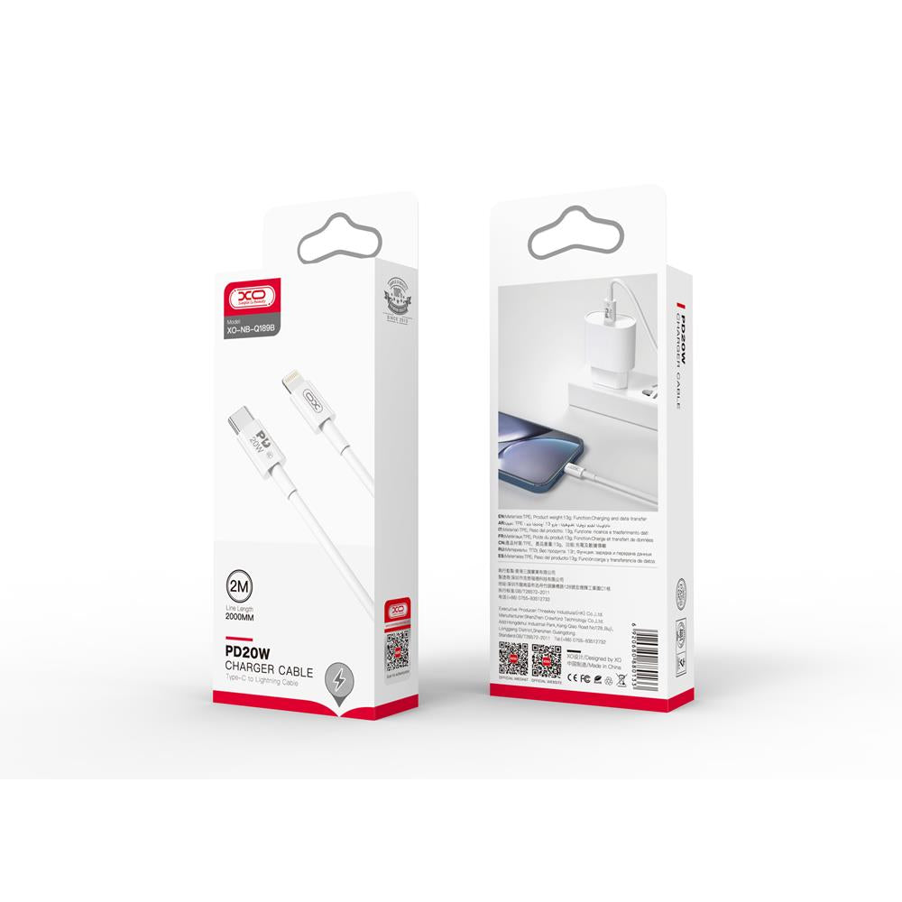 XO NB-Q189B καλώδιο USB-C σε Lightning, PD 20W, 2,0μ, λευκό